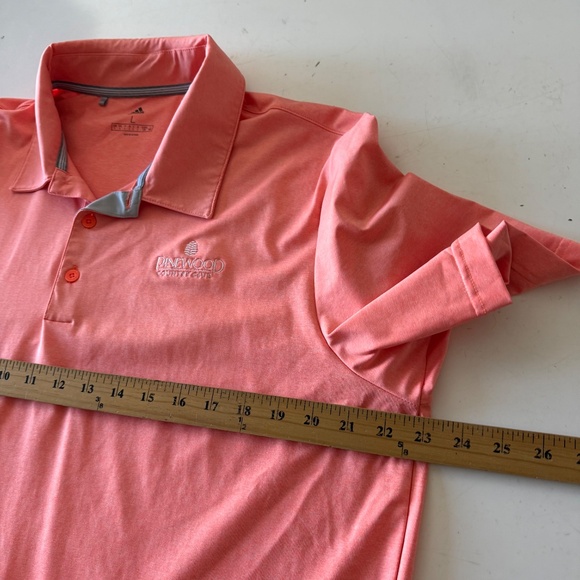 Adidas Golf x Pinewood CC Salmon Pink Performance Golf Polo Mens LARGE Stretch - Picture 6 of 8